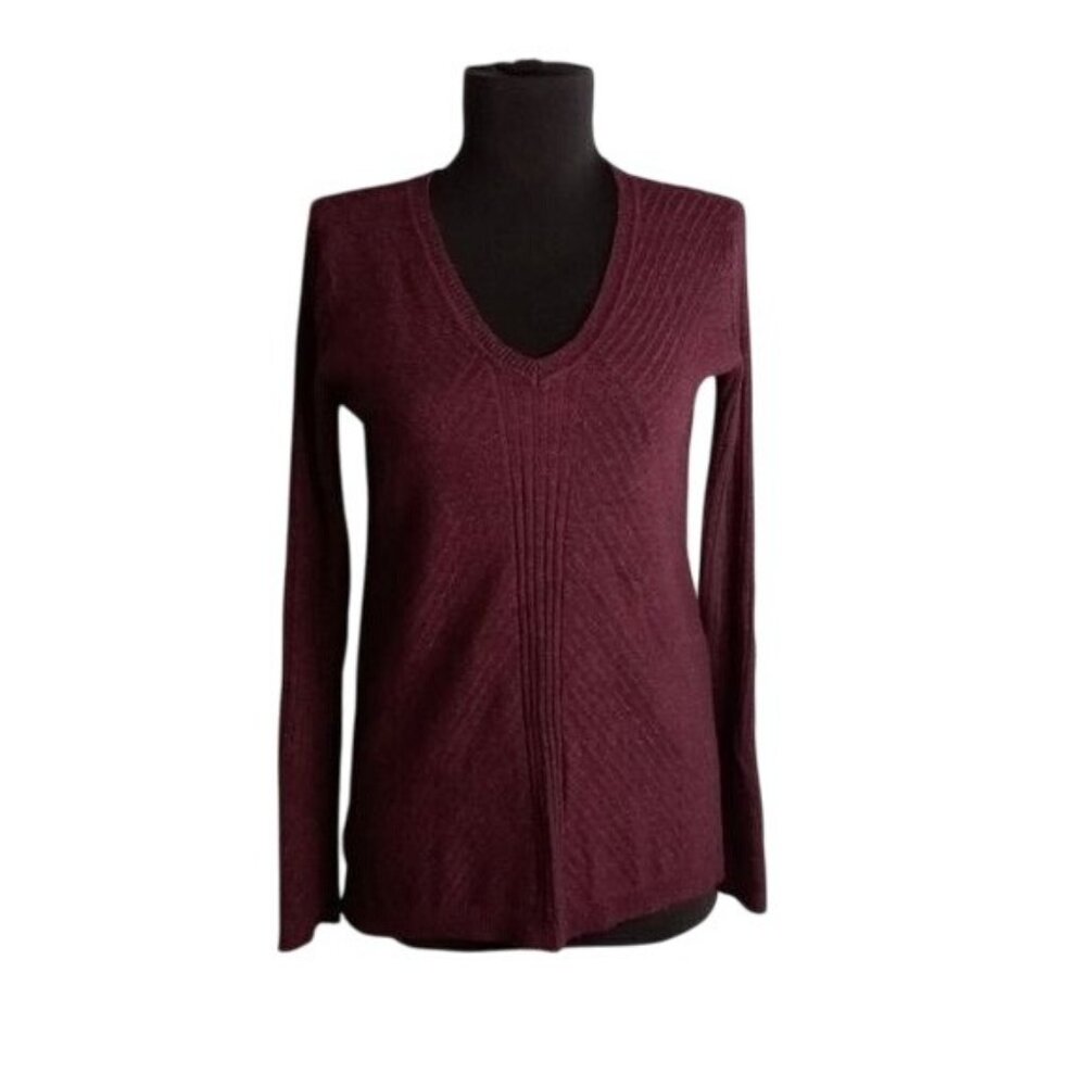 Apt. 9 Size XS Womens Sweater Maroon V-Neck Long Sleeve Ribbed Knit Hi-Lo